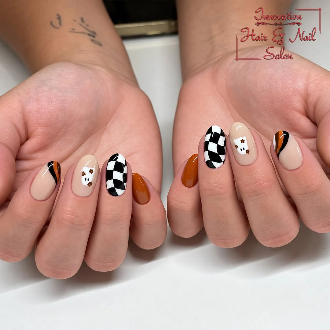 Mini Checker Ghost Nail Design Mini Checker Ghost nail design idea