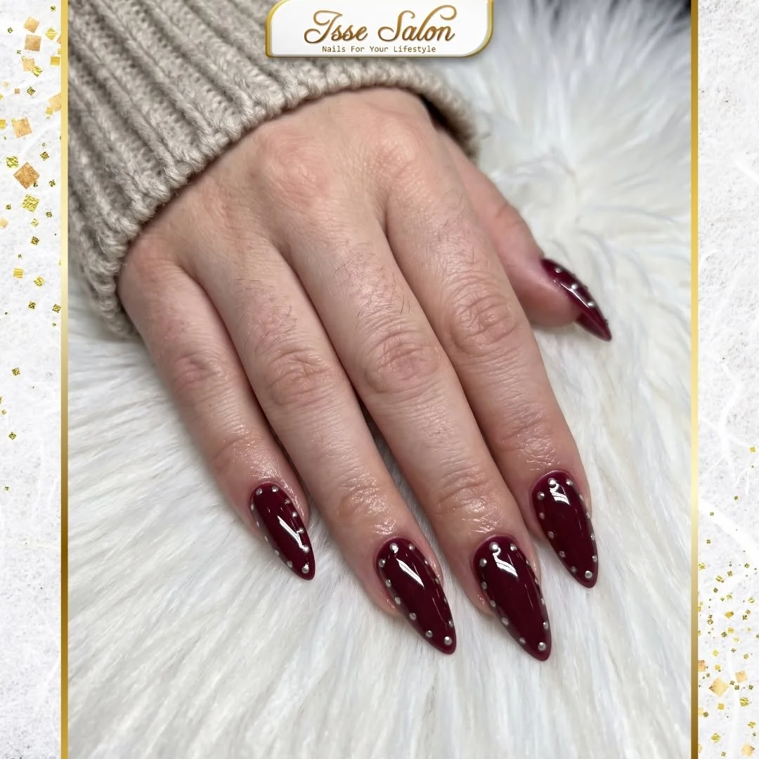 Glossy Wine Almond nail design idea
