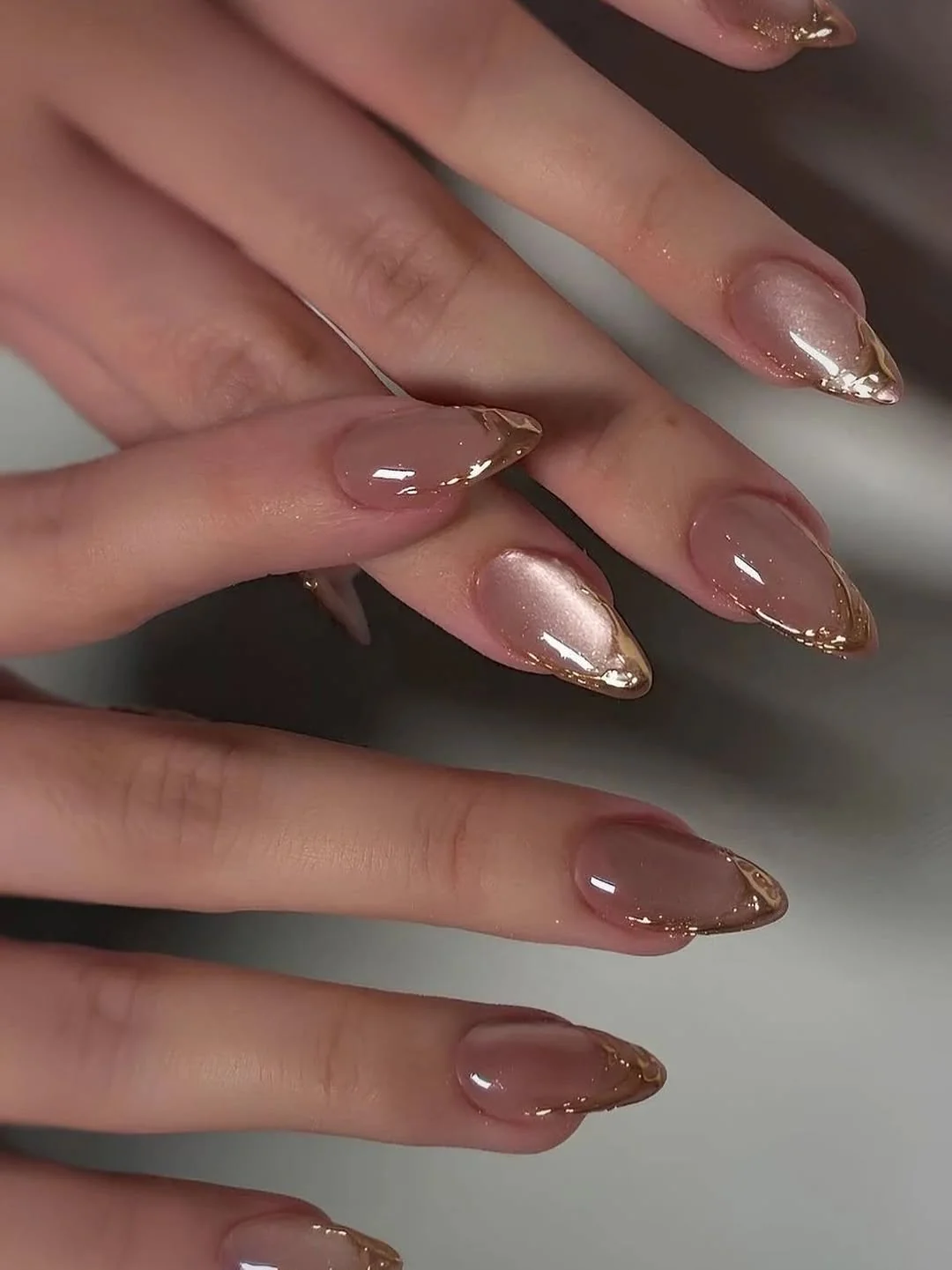 Chrome Glazed Almond nail design: nude chrome glazed almond