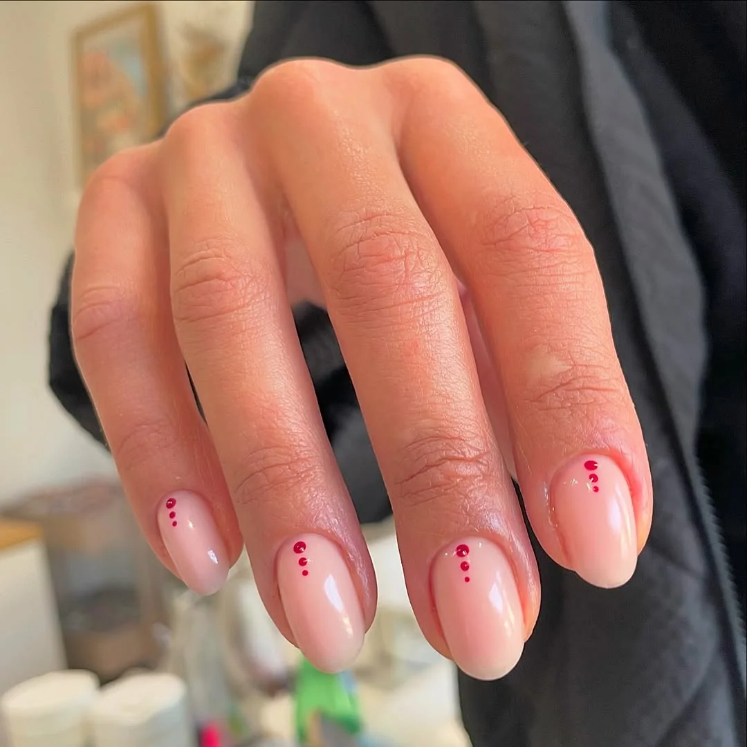Pink Heart French nail design: pink French tip red heart short