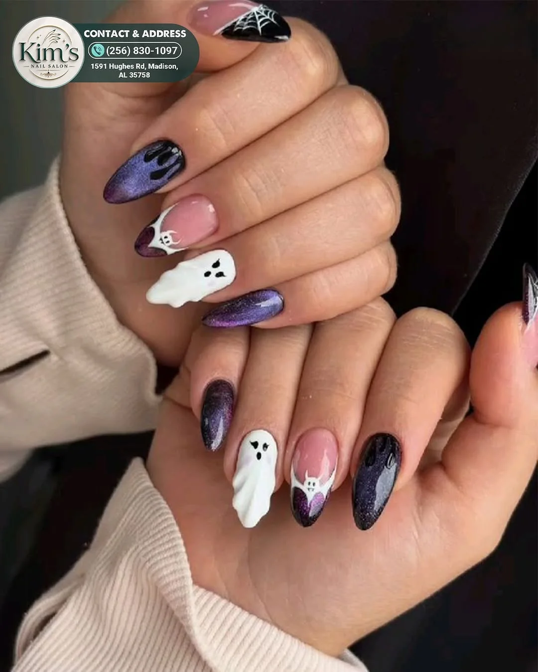 Ghost Bat Mix nail design idea