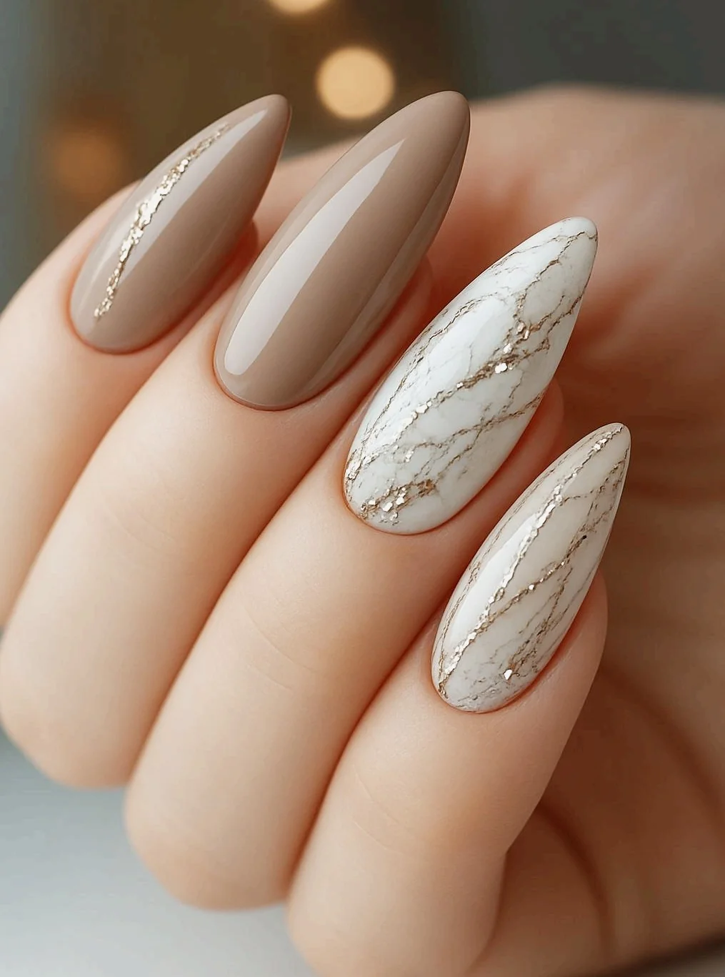 Mocha Swirl Nail Design Mocha Swirl nail design: beige swirl almond long