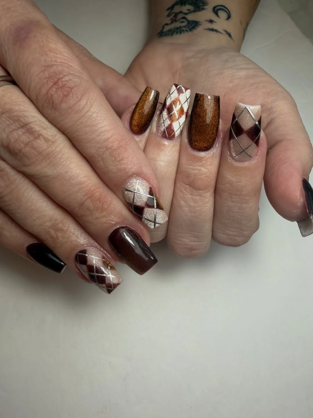 Brown Black Argyle Nail Design Brown Black Argyle nail design idea