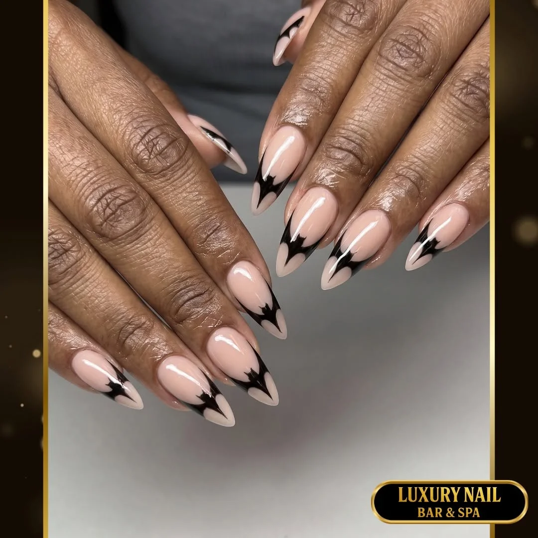 Black Bat French nail design idea