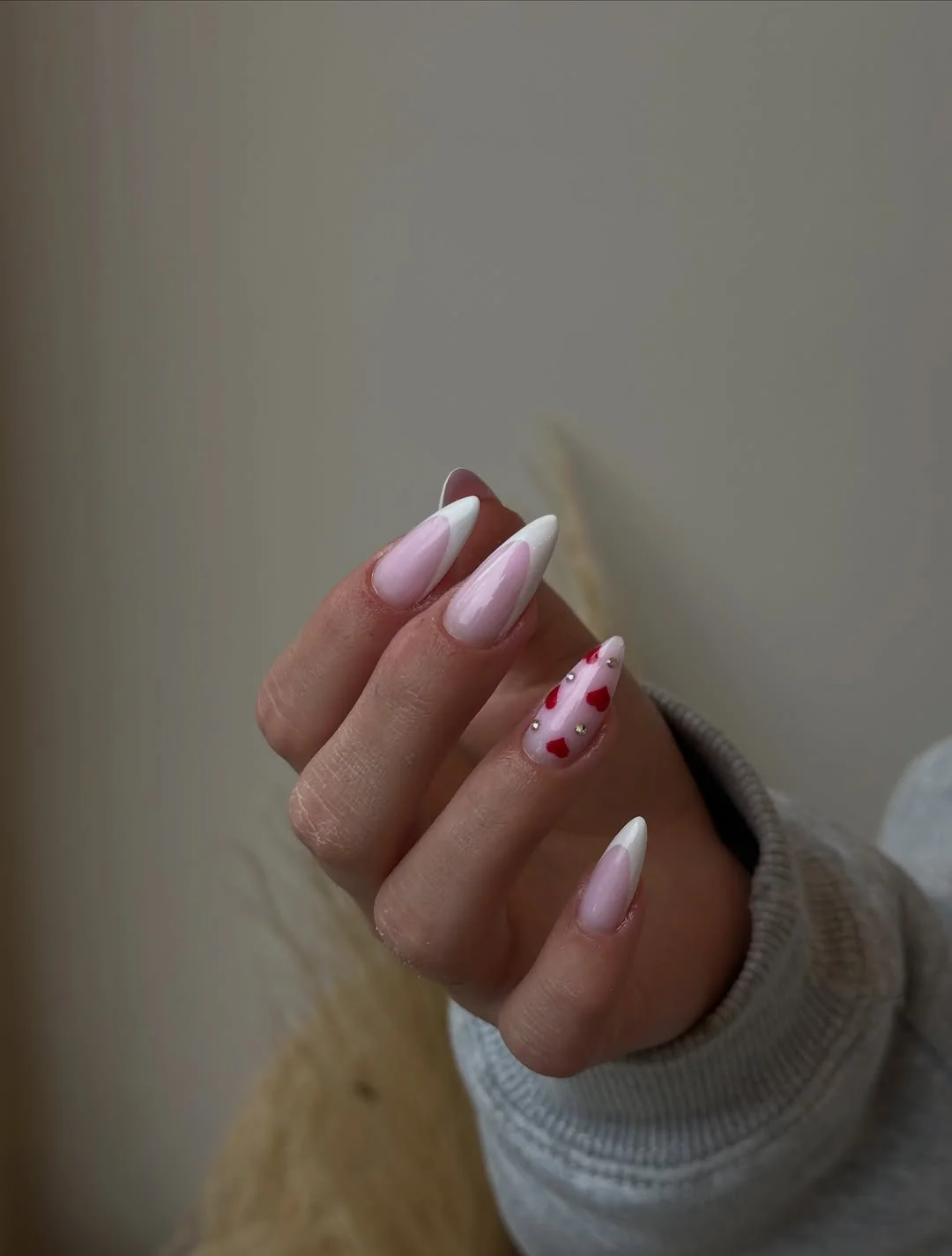 White Heart Almond nail design idea