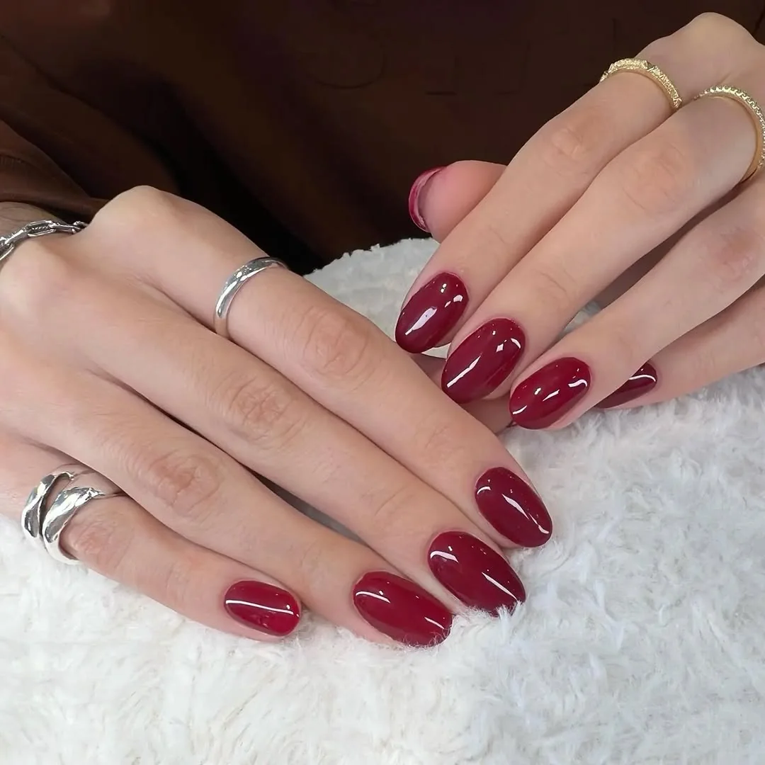 Ruby Burgundy nail design idea