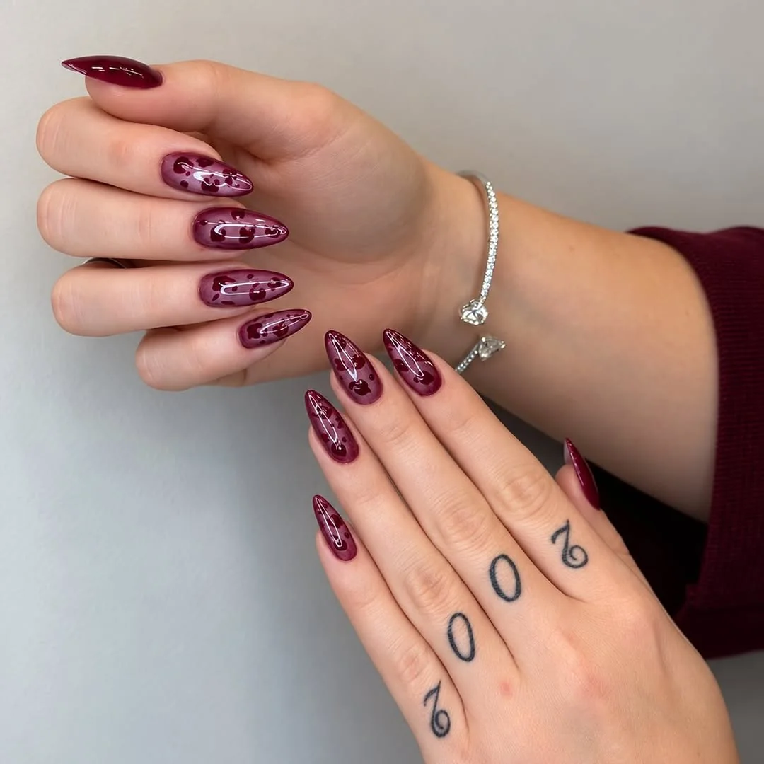 Burgundy Foil Almond Nail Design Burgundy Foil Almond nail design idea