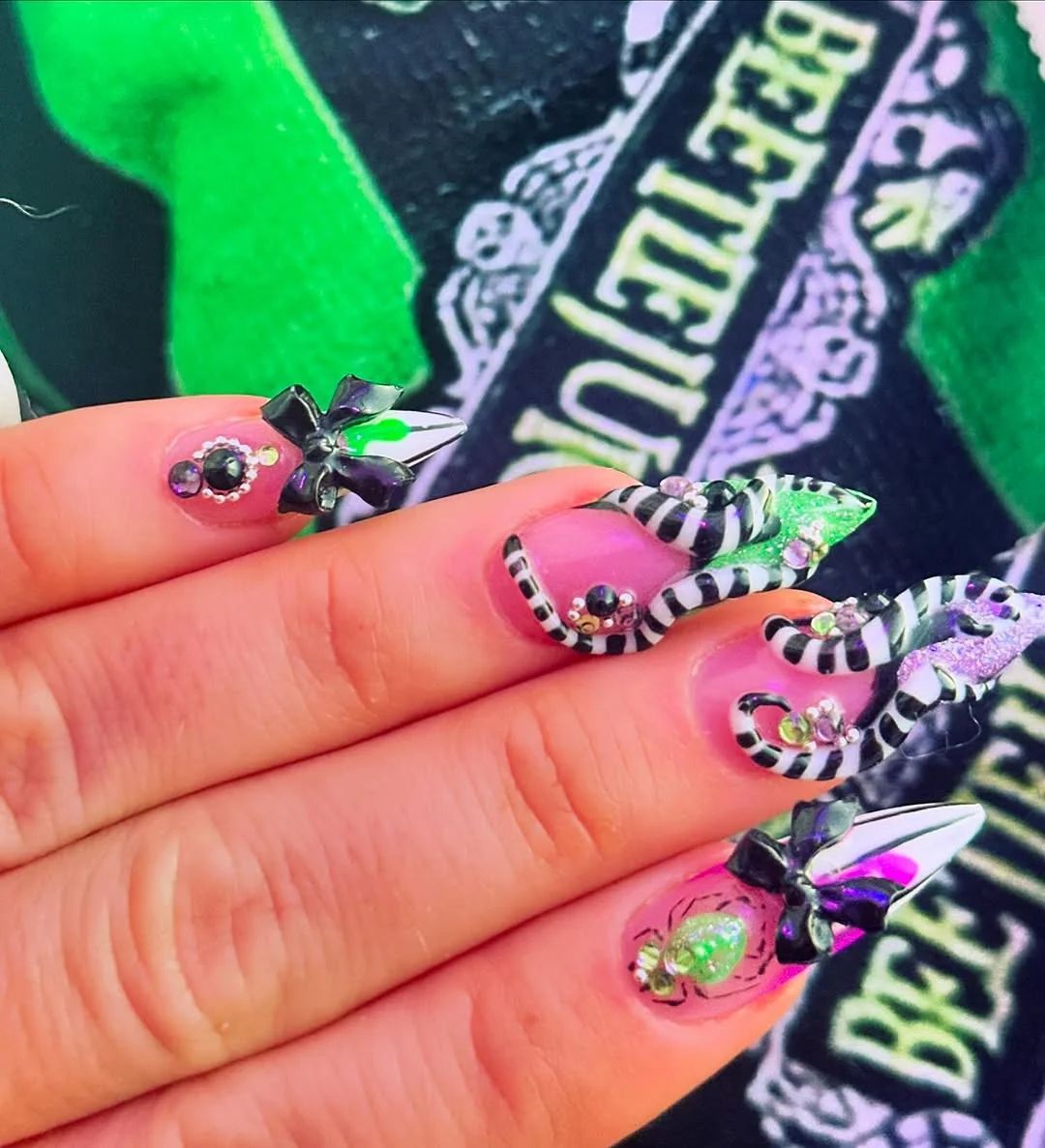 Beetlejuice Green nail design idea
