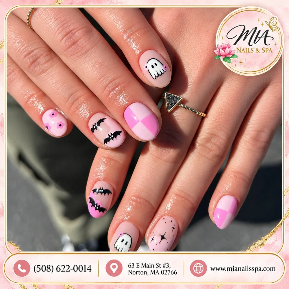 Pink Black Checker Nail Design Pink Black Checker nail design idea