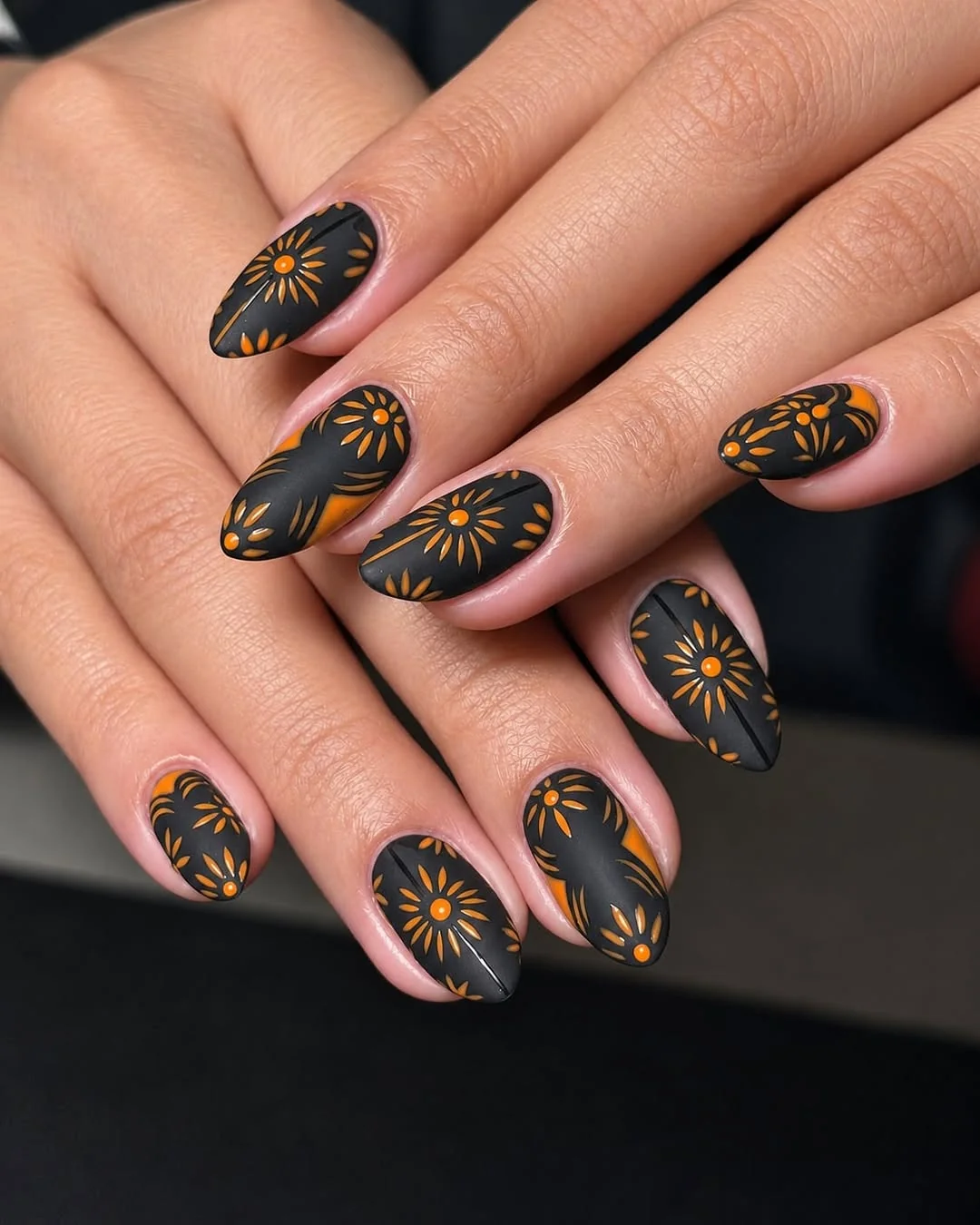 Matte Black Gold Nail Design Matte Black Gold nail design idea