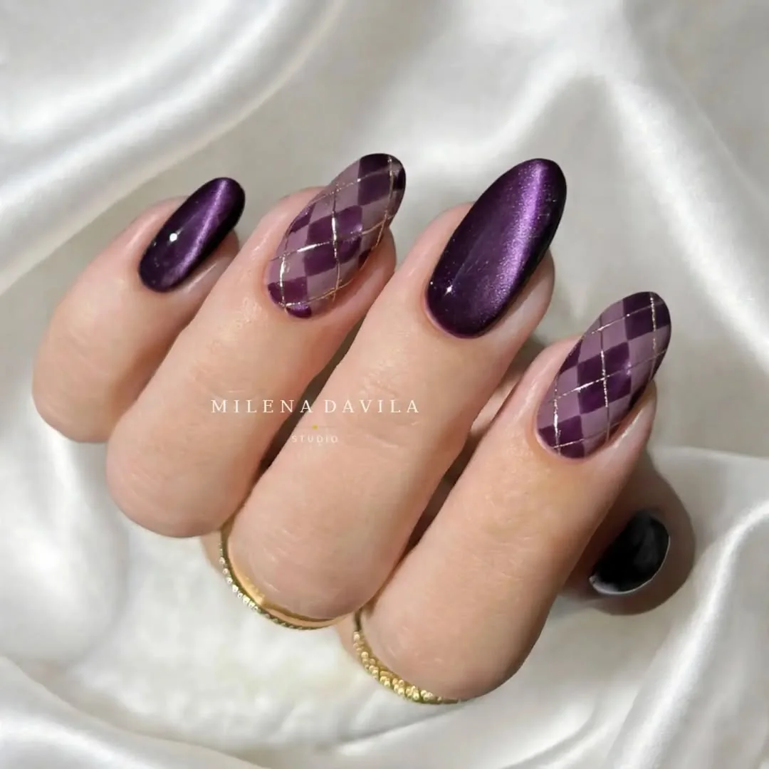 Plum Argyle Nail Design Plum Argyle nail design idea