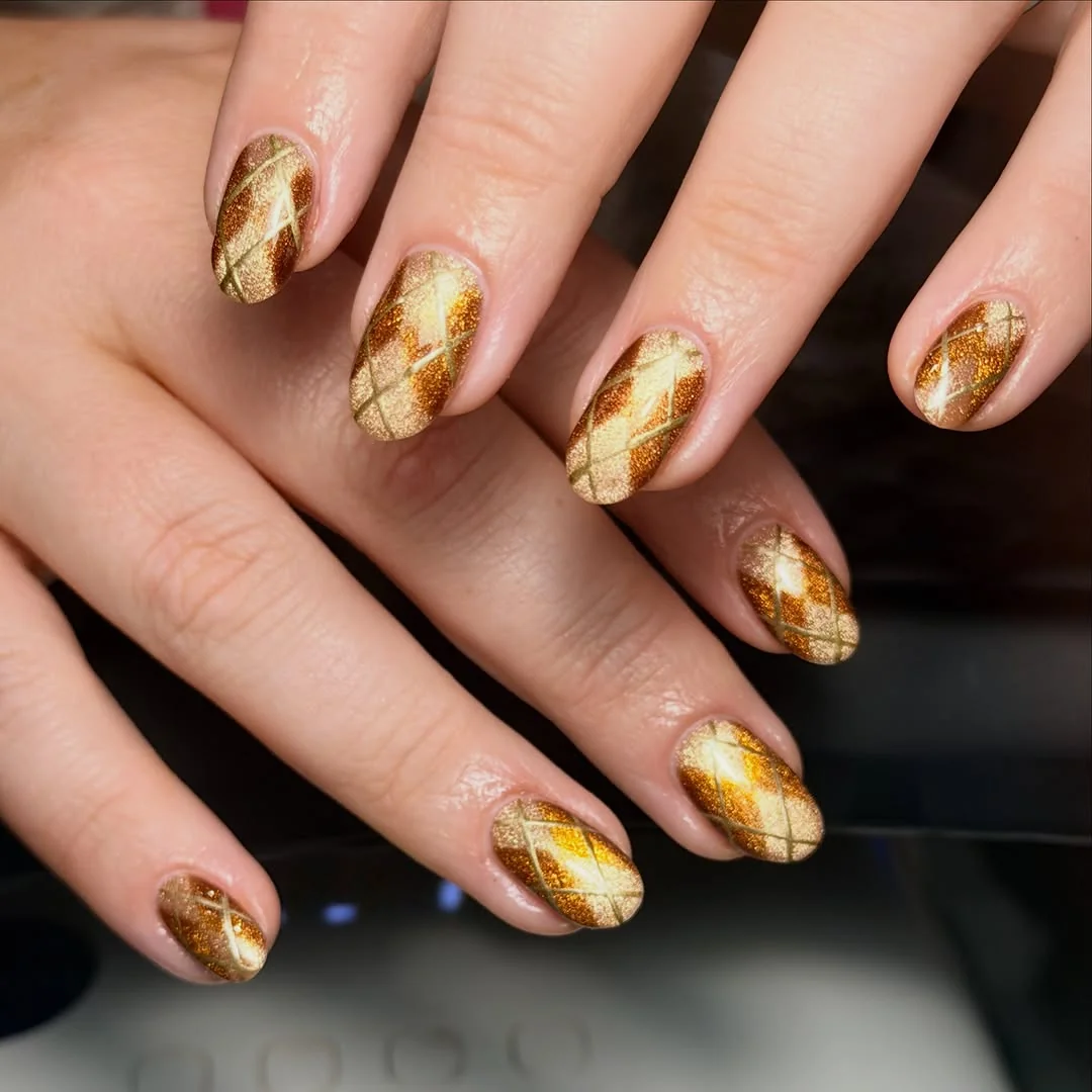 Gold Argyle Nail Design Gold Argyle nail design idea