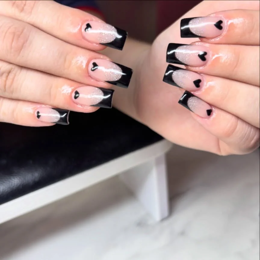 Black French Heart nail design idea