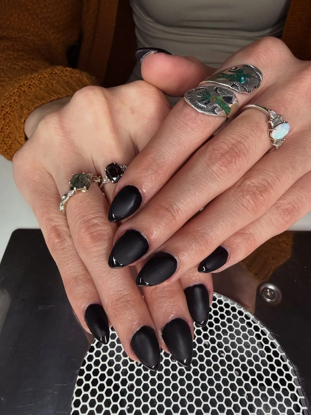 Matte Black Almond Nail Design Matte Black Almond nail design idea