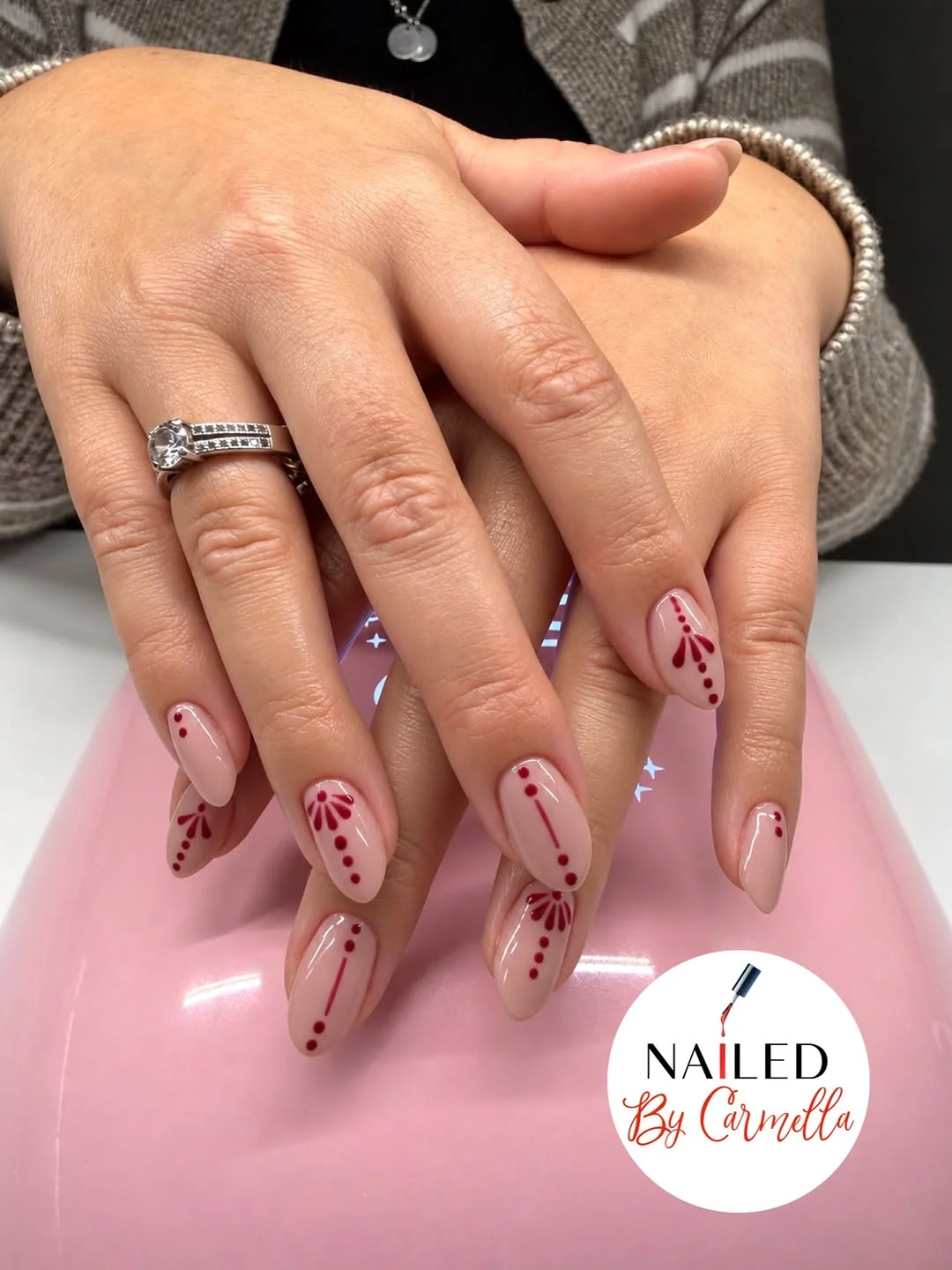 Burgundy Dot Short nail design idea