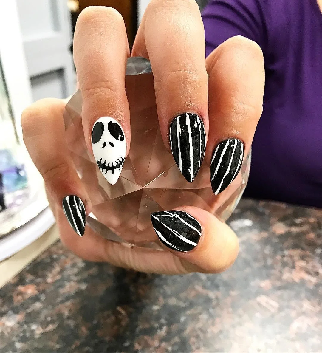 Skeleton Stripes nail design idea