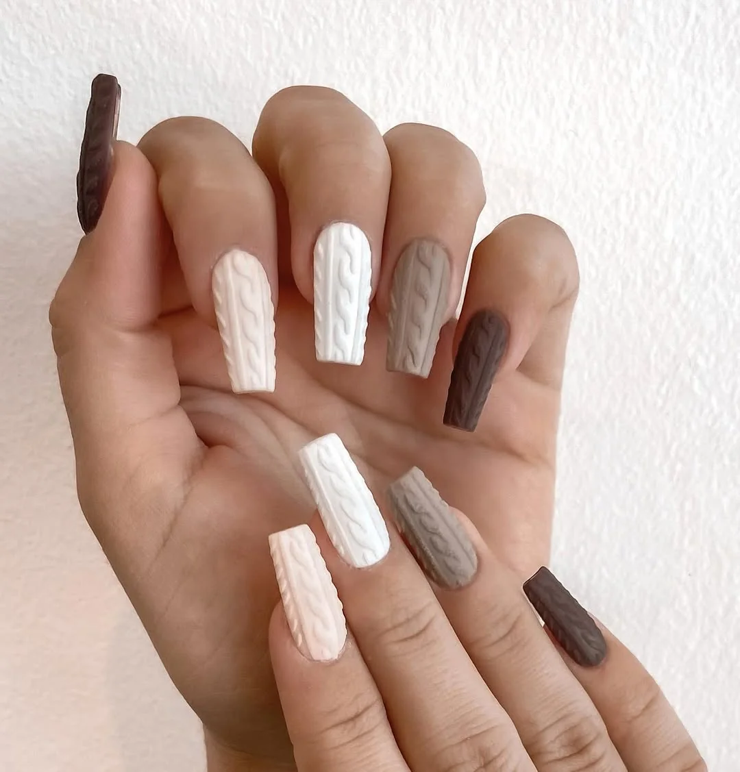 White Square Pop Nail Design White Square Pop nail design: white beige square long mix