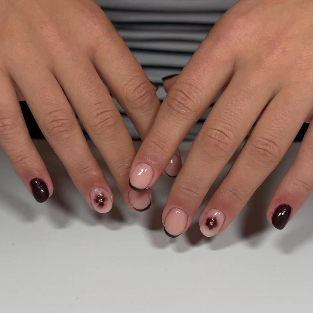 Dark Red Dot French Nail Design Dark Red Dot French nail design idea