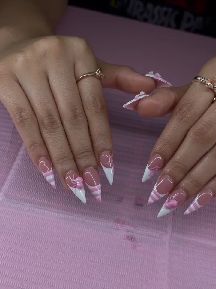 Pink Web Stiletto Nail Design Pink Web Stiletto nail design idea