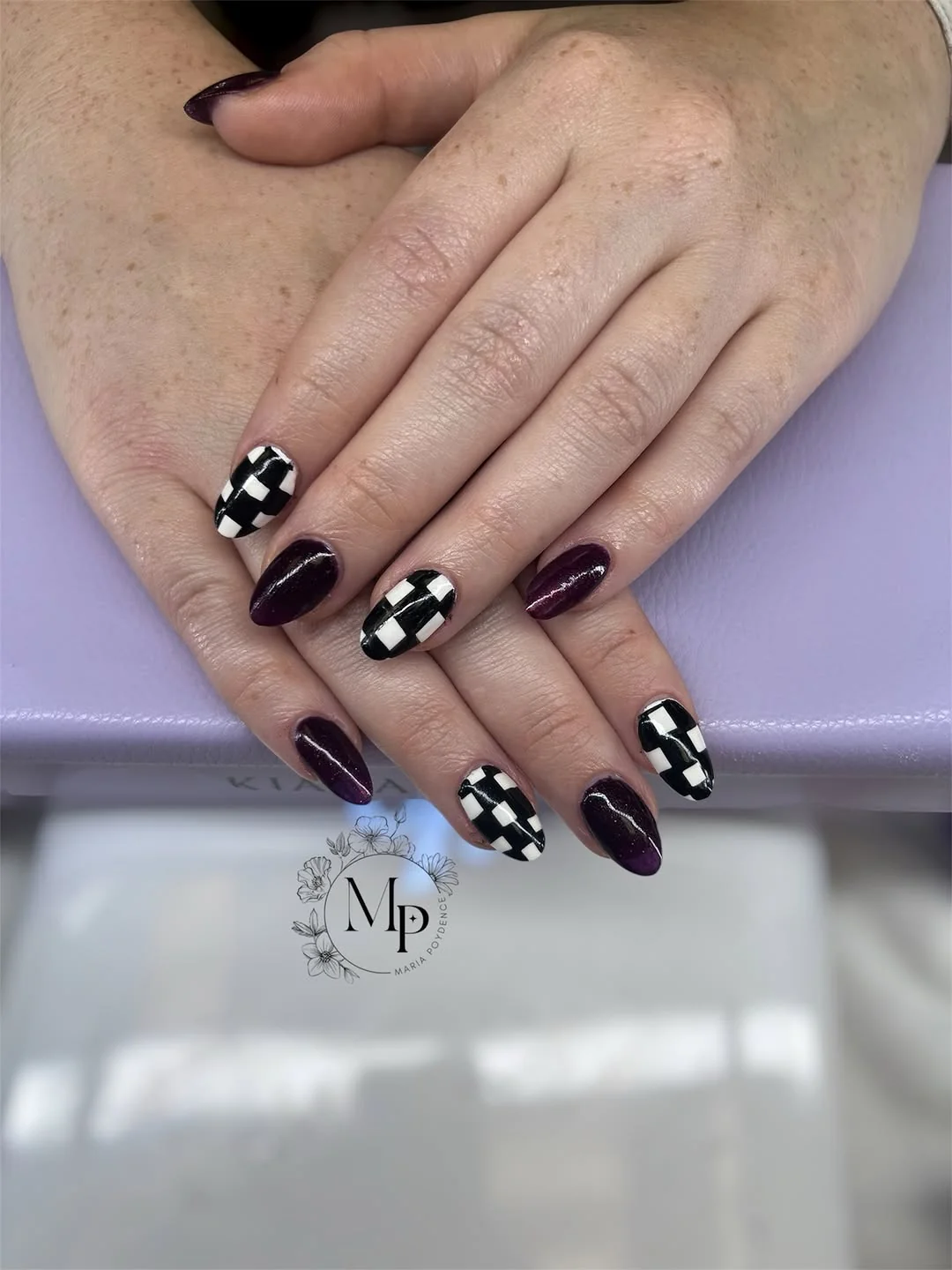 Plum Checker Short Nail Design Plum Checker Short nail design idea