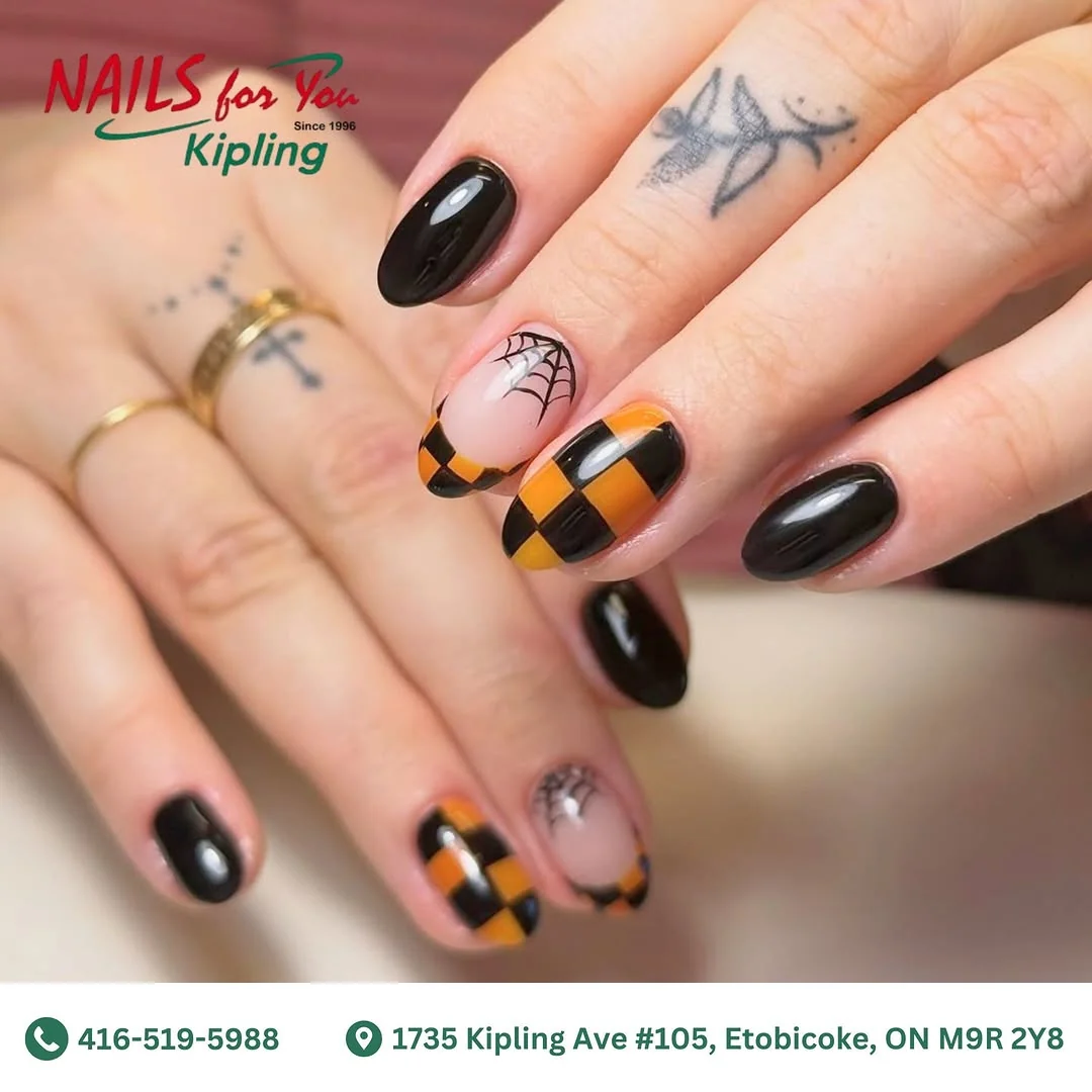 Orange Checker Nail Design Orange Checker nail design idea