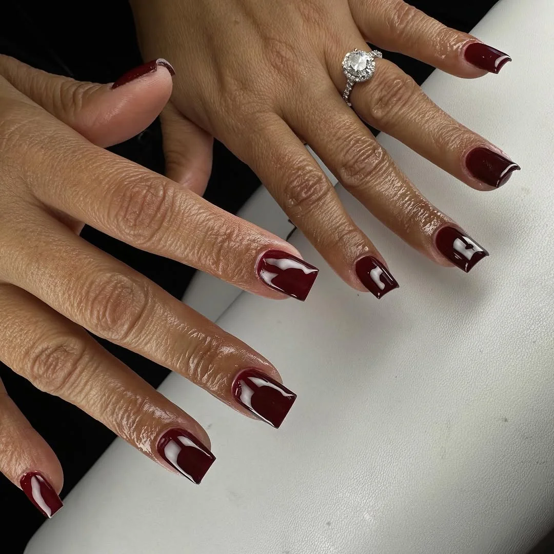 Dark Red Short nail design idea