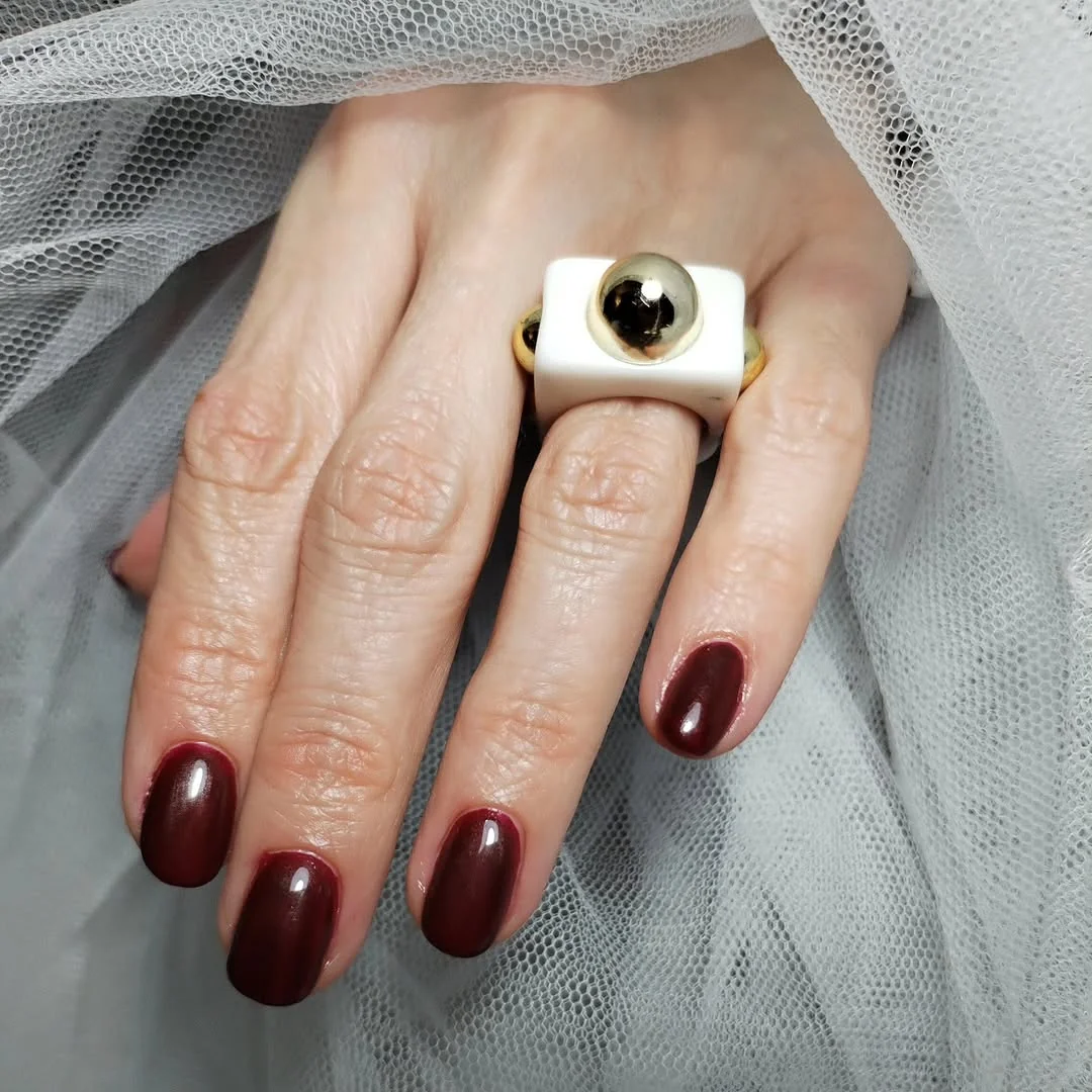 Burgundy Short Oval nail design idea