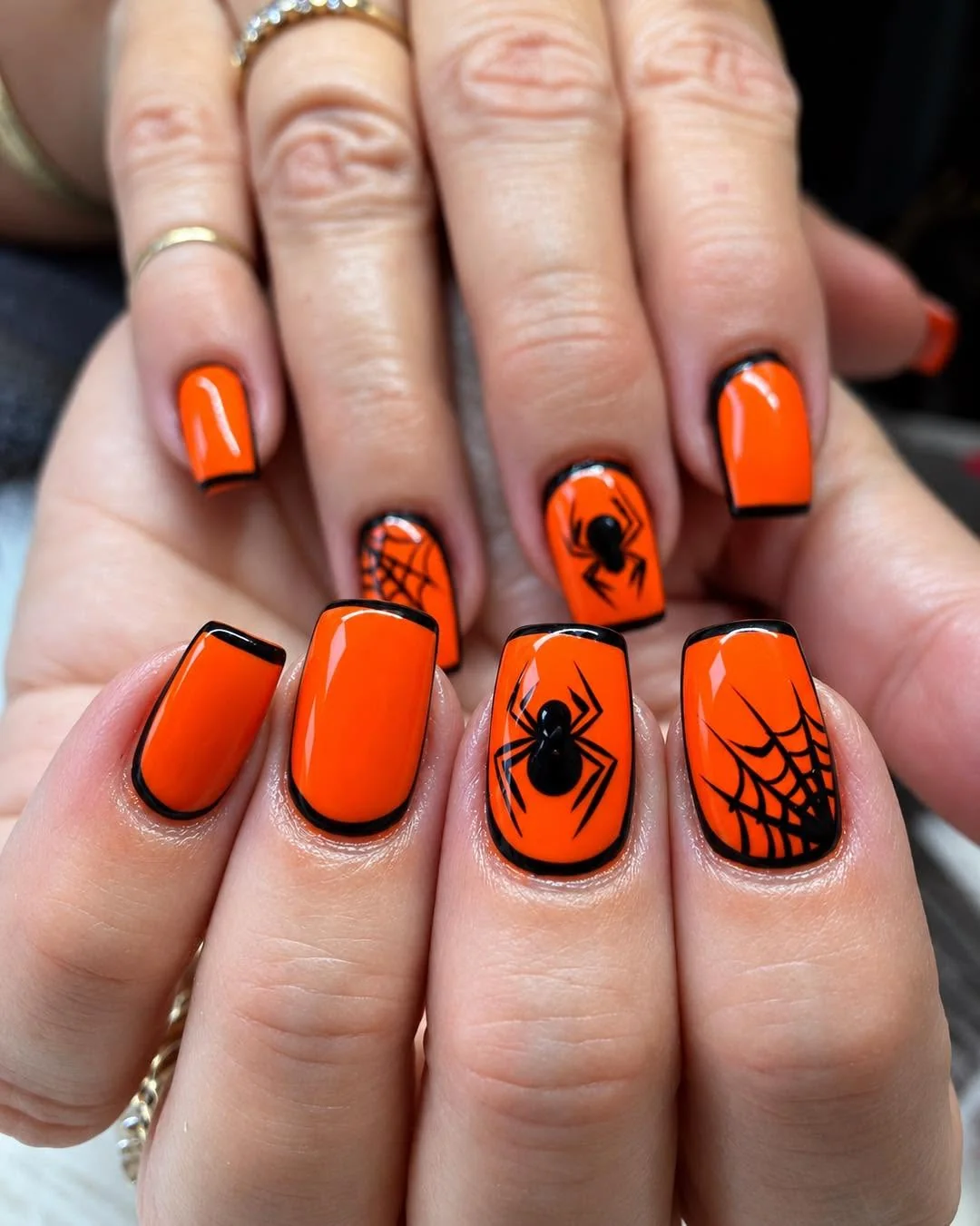 Orange Spider Web Nail Design Orange Spider Web nail design idea