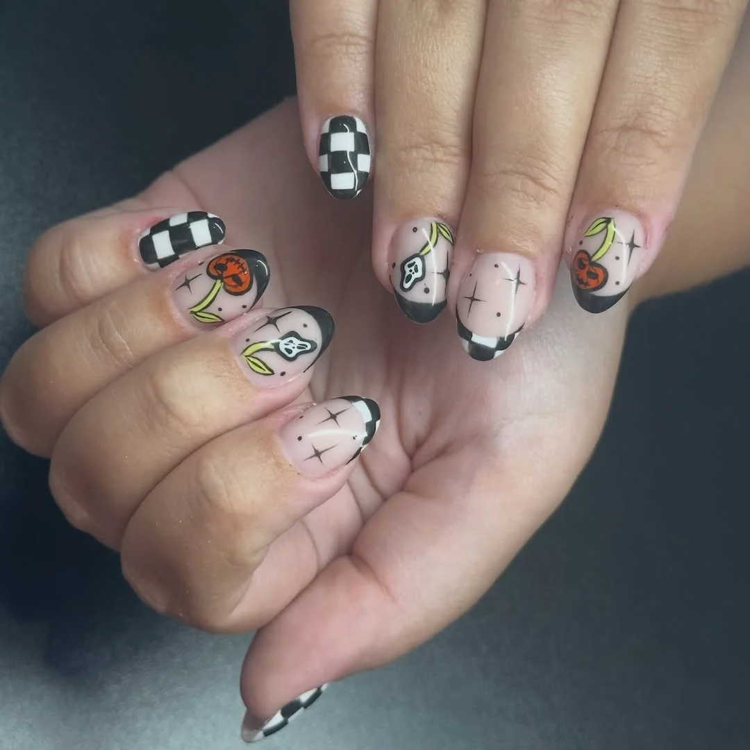 Checker Floral Mix Nail Design Checker Floral Mix nail design idea