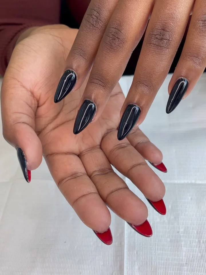Black Almond Glossy nail design idea