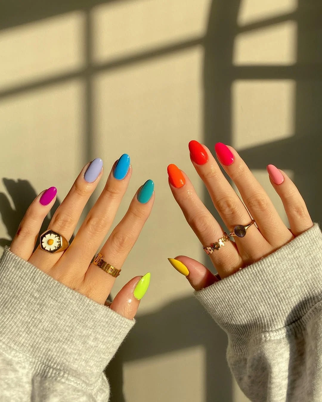 Bright Accent Mix nail design: colorful solid multicolor short