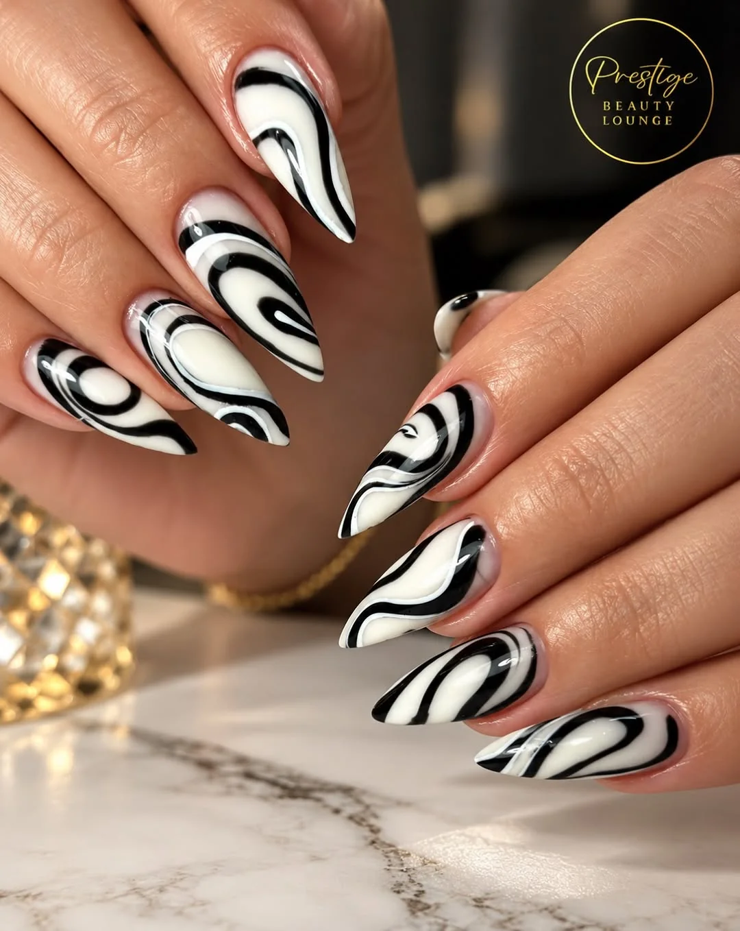 Black White Swirl Nail Design Black White Swirl nail design idea