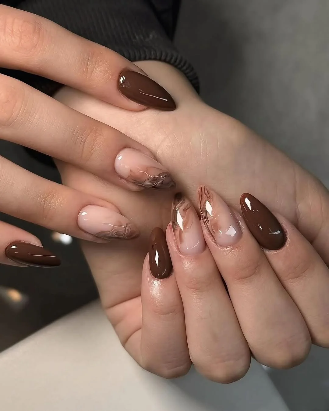 Brown Autumn Mix Nail Design Brown Autumn Mix nail design: chocolate brown almond mix