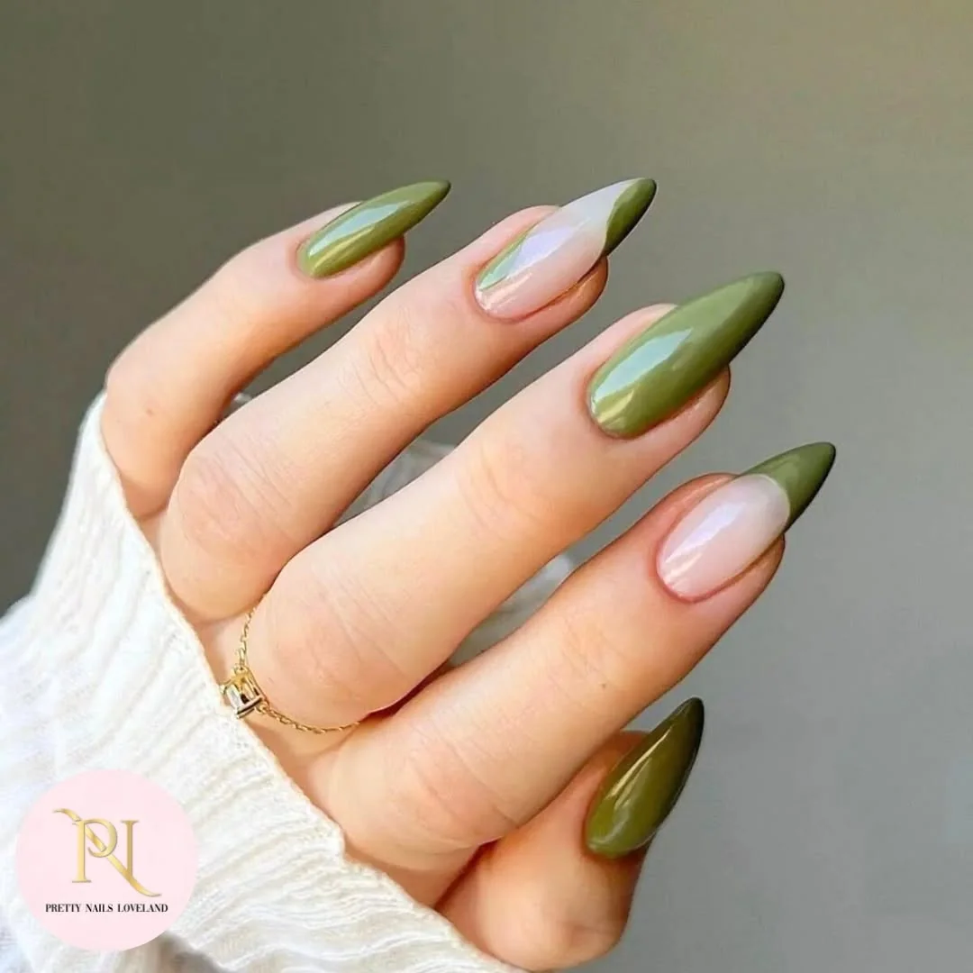 Green Swirl French Nail Design Green Swirl French nail design: green french swirl tips almond olive