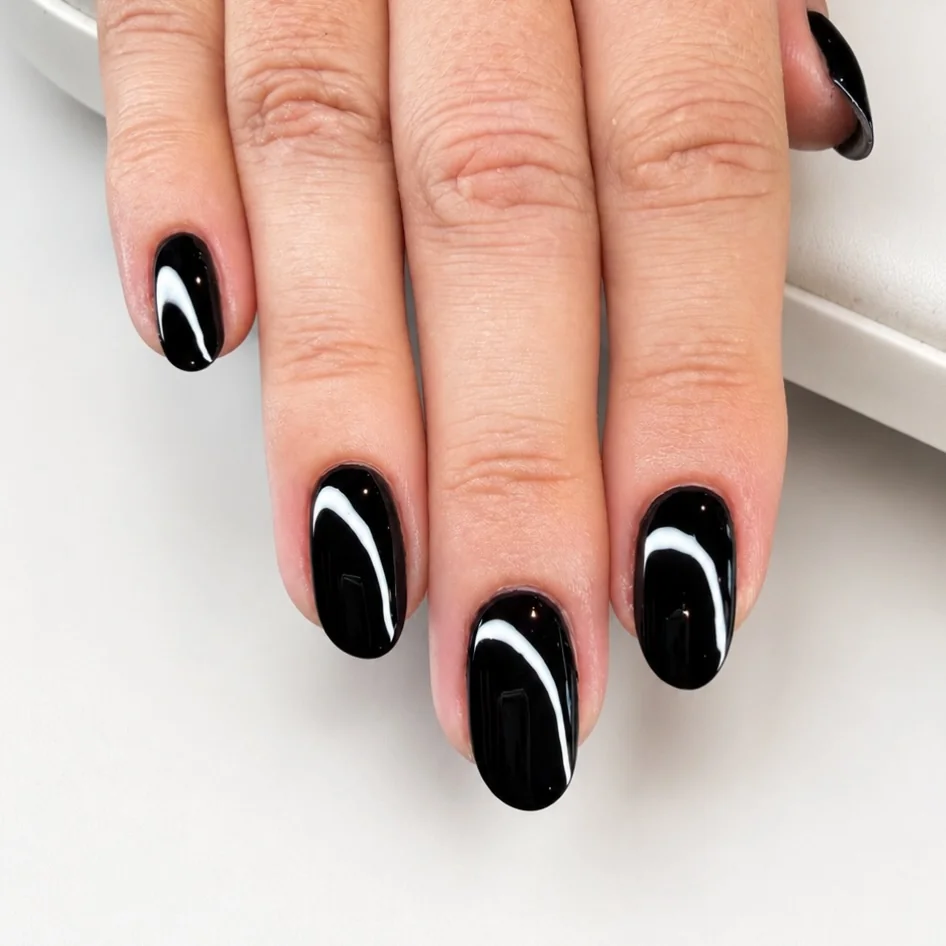 Black White Swirl nail design idea
