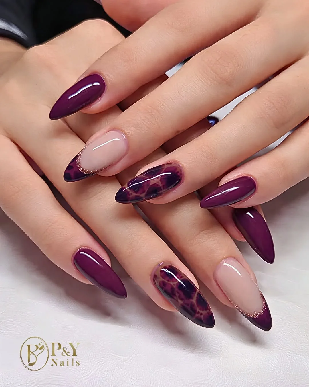 Purple Web French Nail Design Purple Web French nail design: plum purple almond w web/art