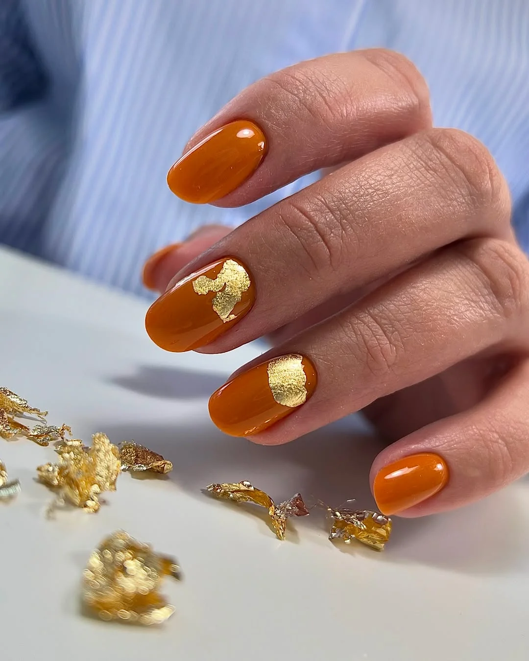 Mirror Autumn Nail Design Mirror Autumn nail design idea
