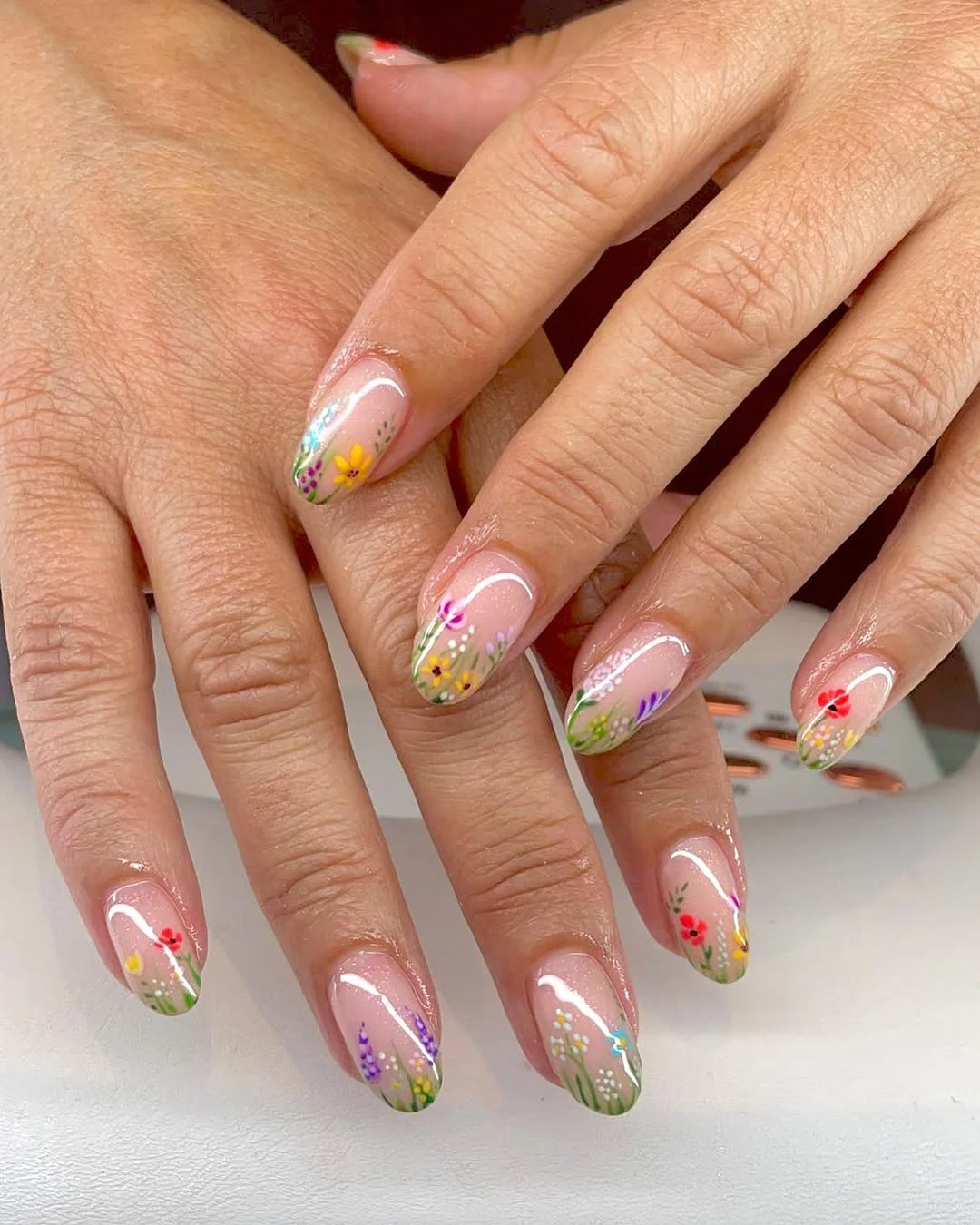 Soft Floral Date nail design: pastel floral french almond