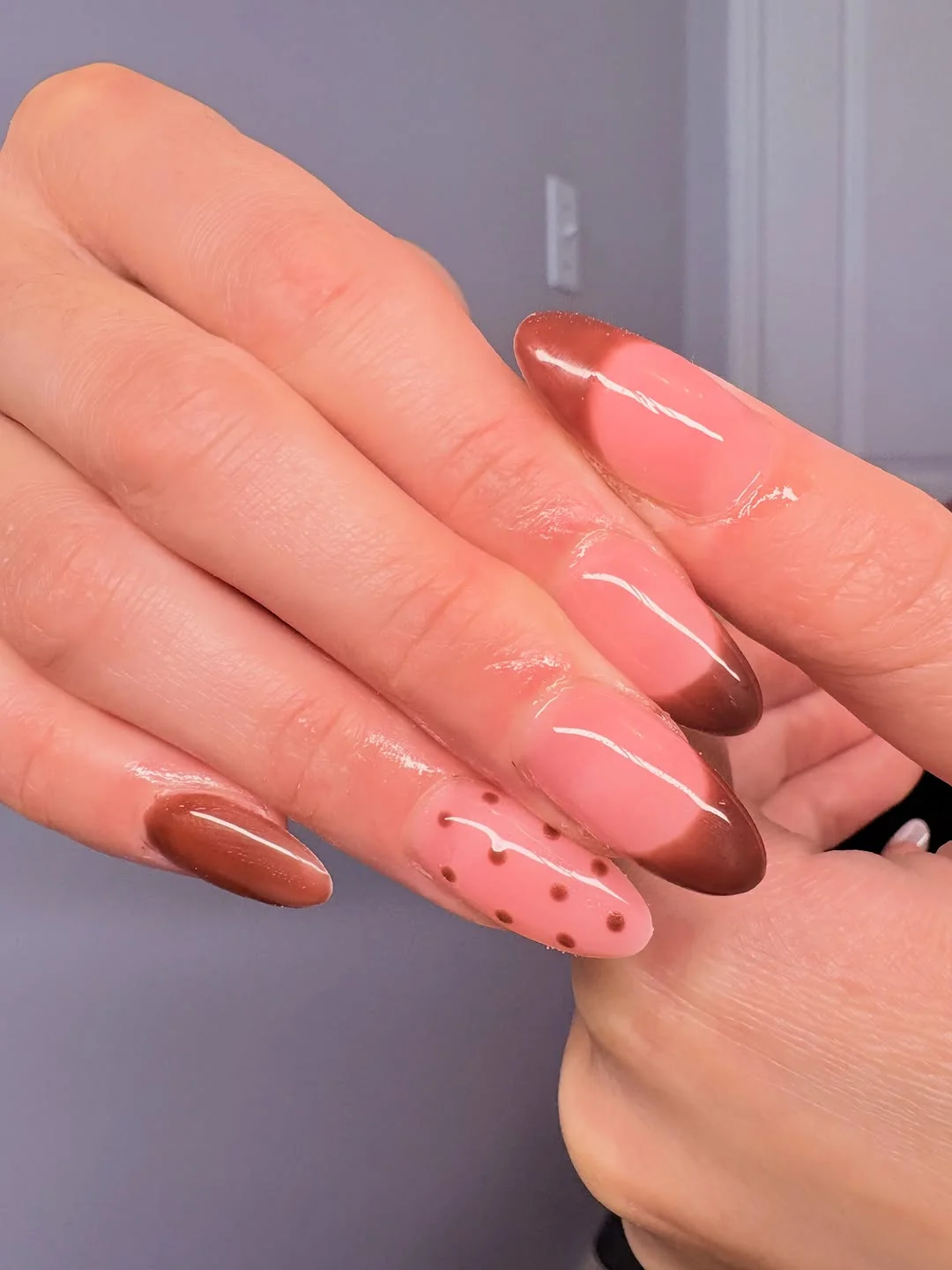 Brown Dot French Nail Design Brown Dot French nail design idea