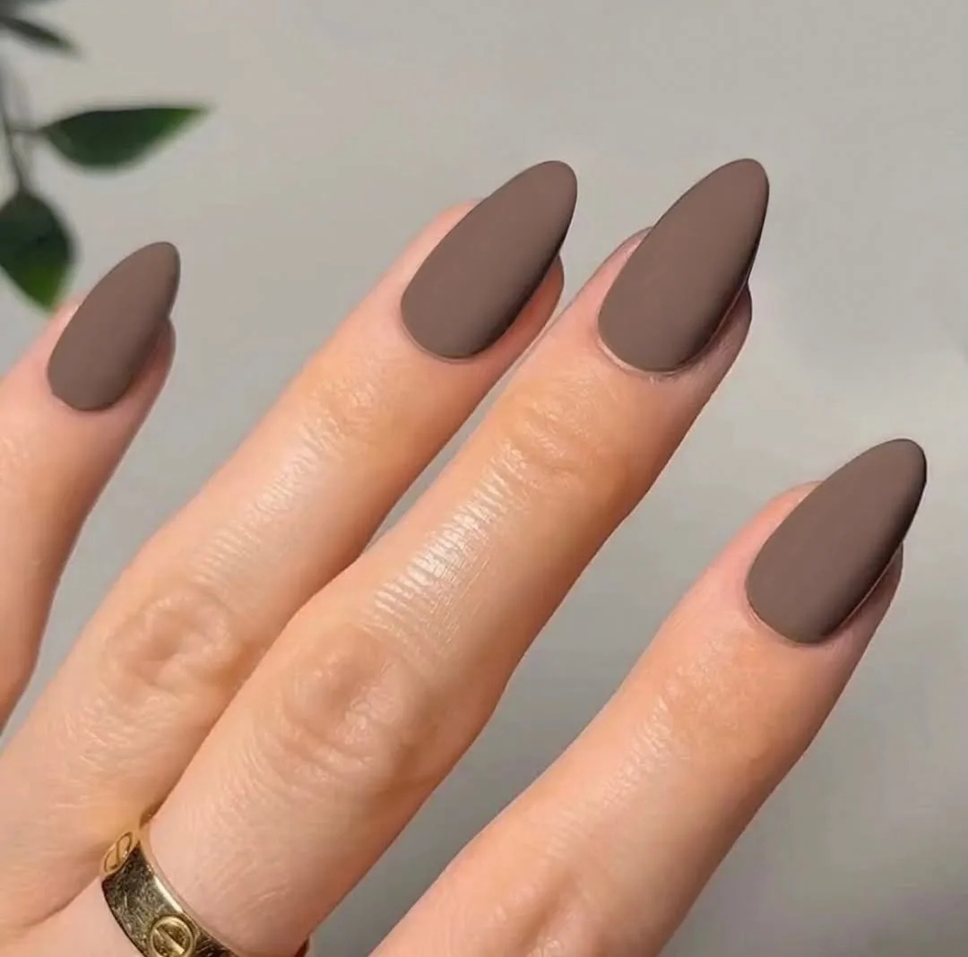 Matte mocha taupe almond nails