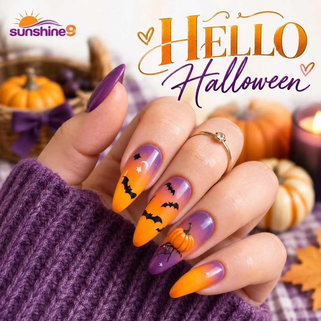 Orange Purple Bats nail design idea