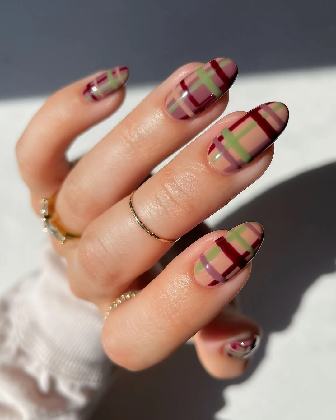 Classic Plaid Almond Nail Design Classic Plaid Almond nail design idea