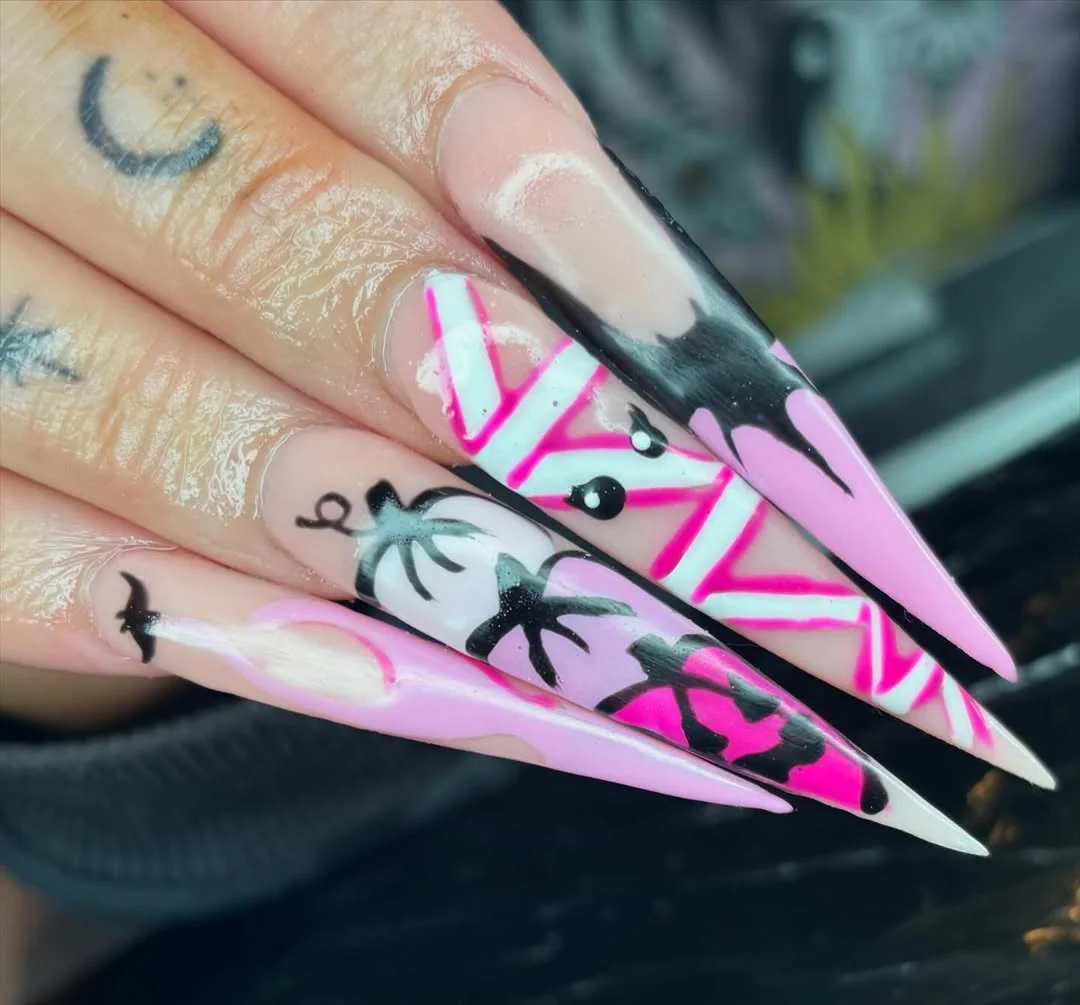 Pink Bat Stiletto nail design idea