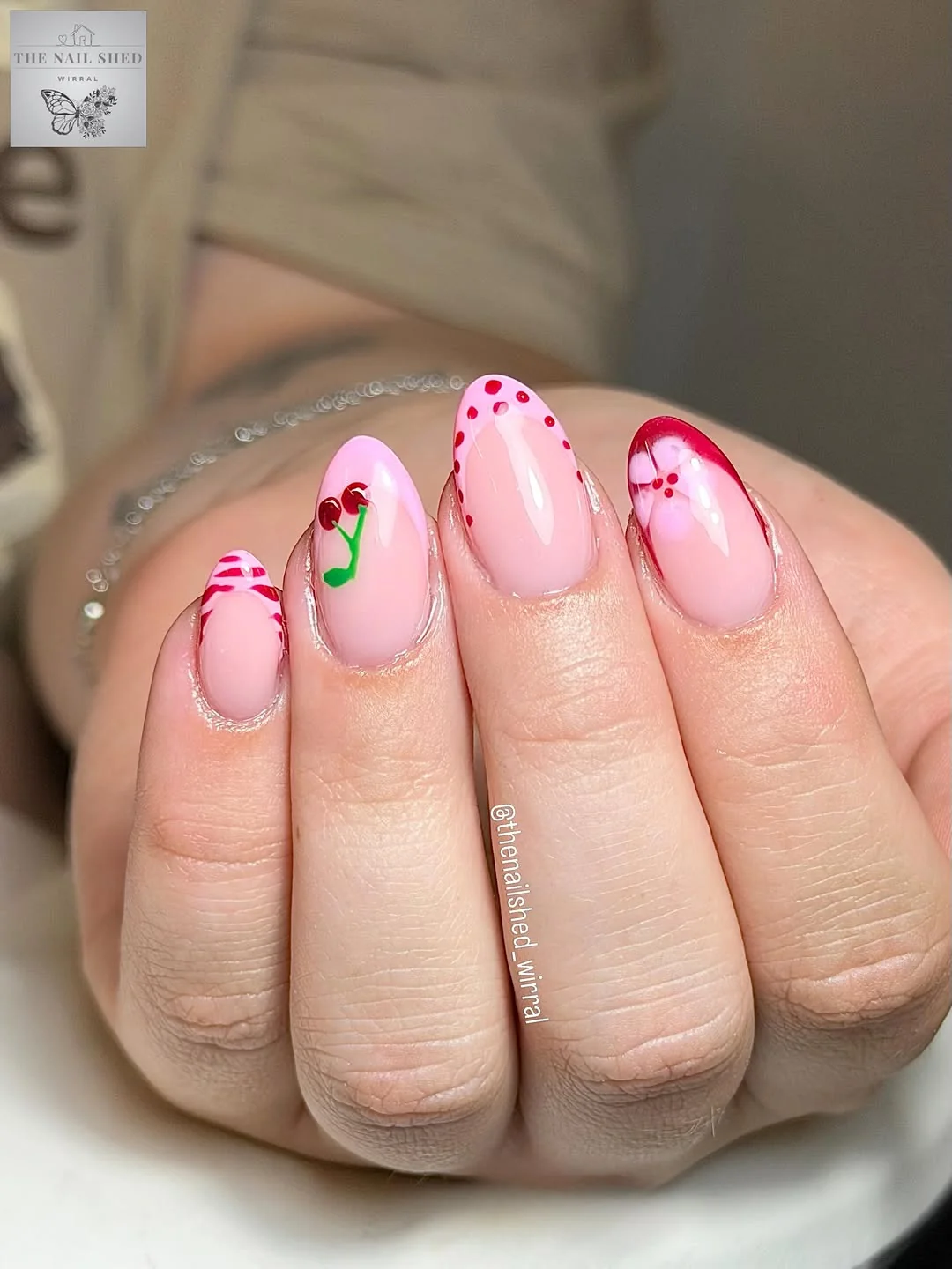 Burgundy Cherry Pink nail design idea