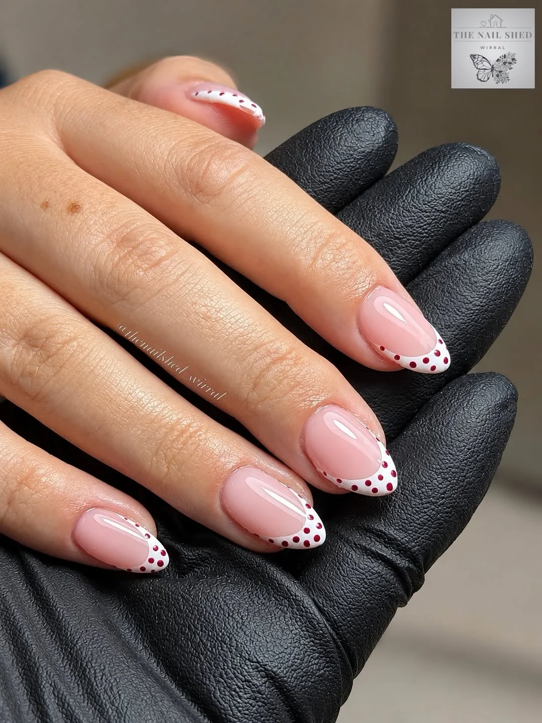 Burgundy Dot French Nail Design Burgundy Dot French nail design idea