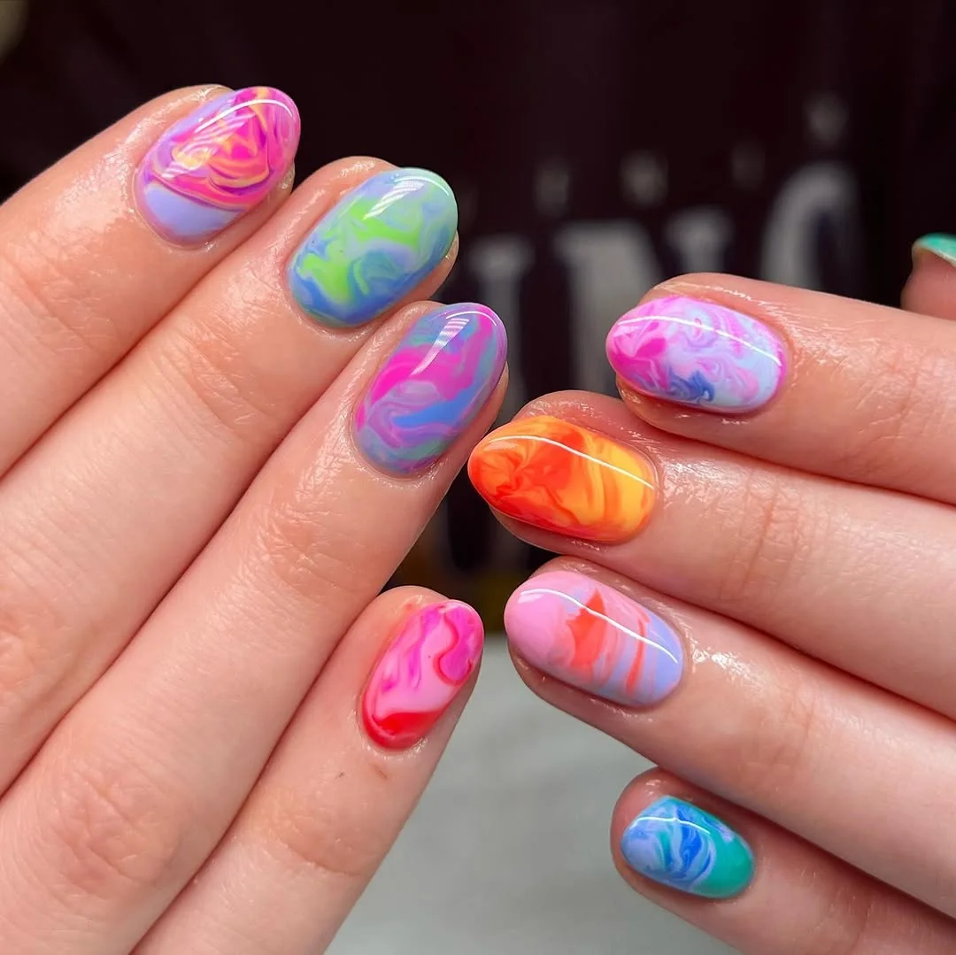Pastel Wave Swirl Nail Design Pastel Wave Swirl nail design: colorful tie dye abstract