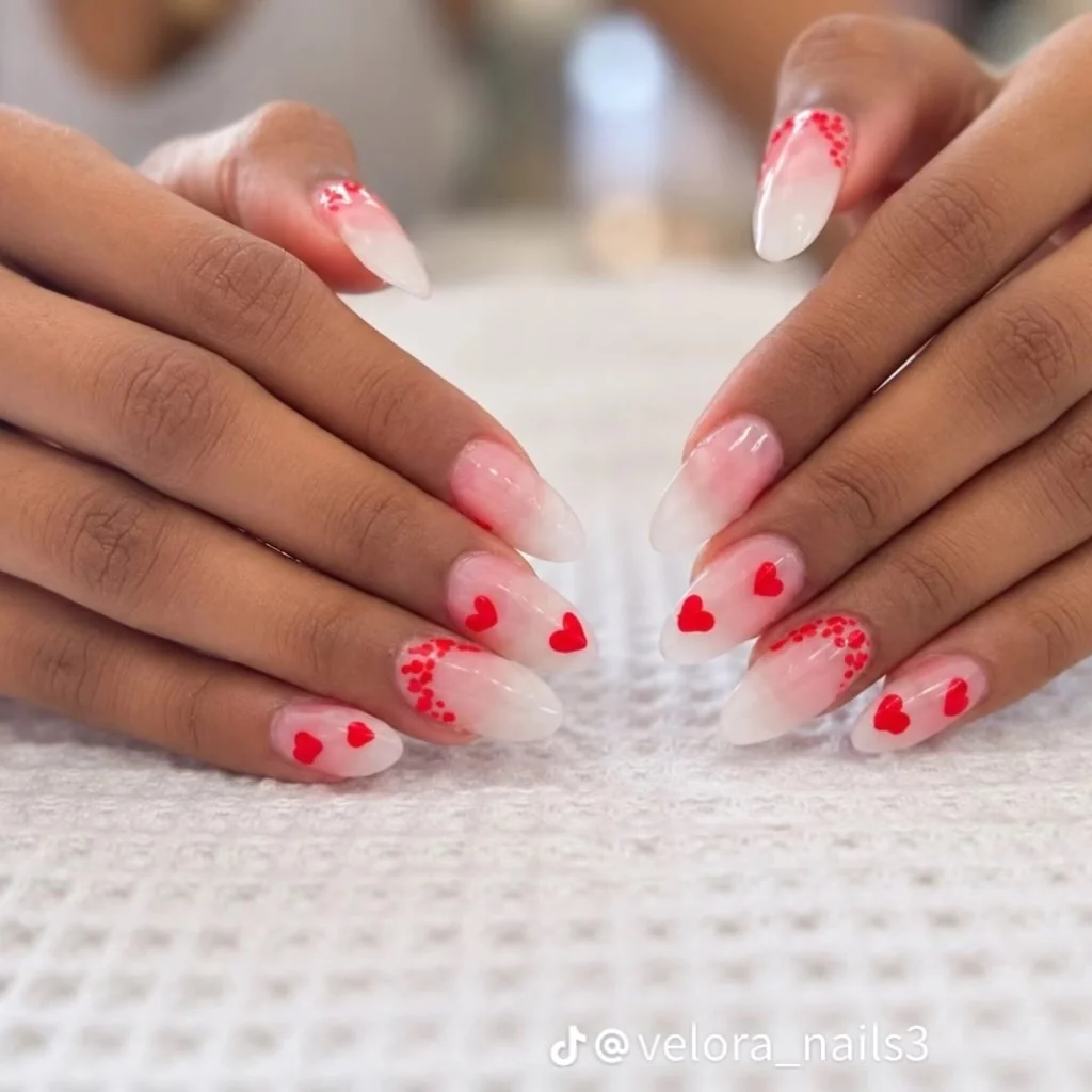 Red Heart Ombre nail design idea