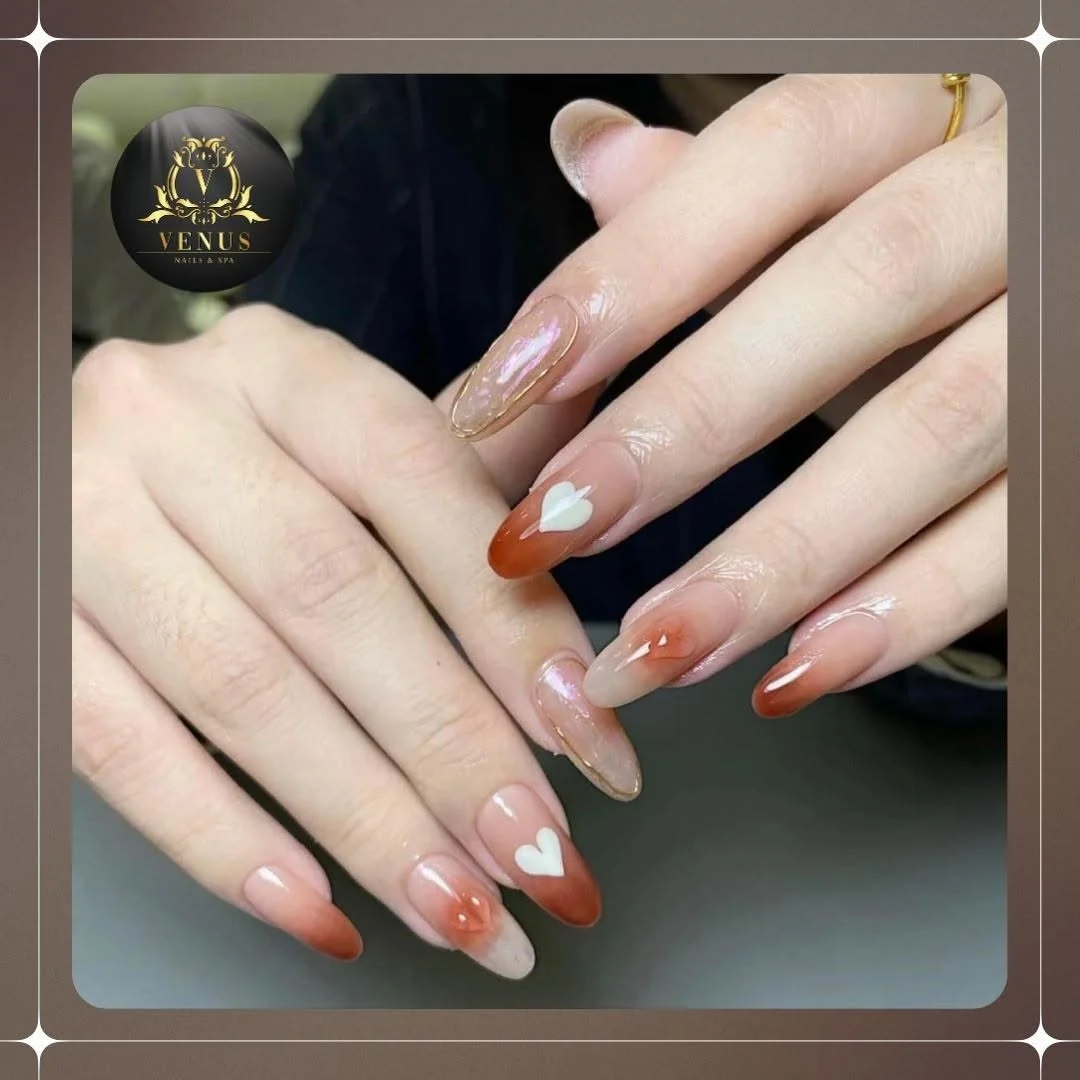 Heart Coral French nail design idea