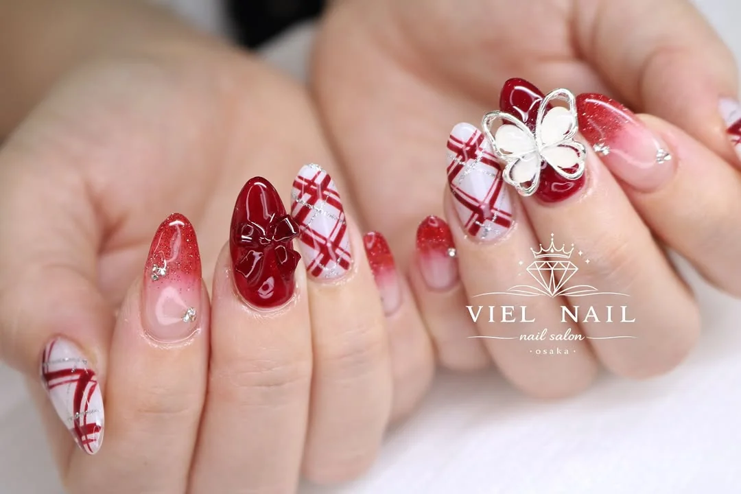 Plaid Bow Nail Design Plaid Bow nail design idea