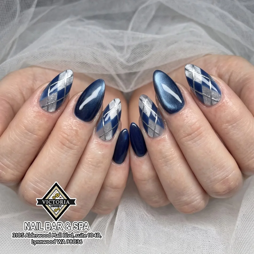 Navy Argyle Nail Design Navy Argyle nail design idea